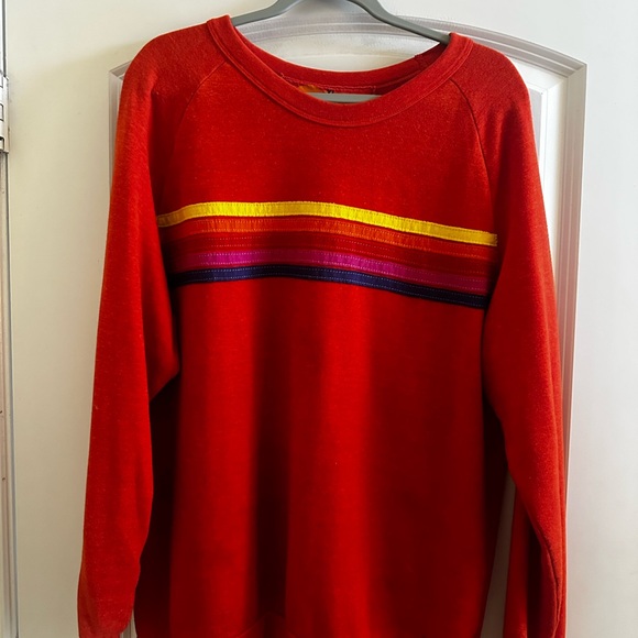 Aviator Nation Vibrant Orange Crewneck with Multi Color Striped Size XL - Picture 1 of 2